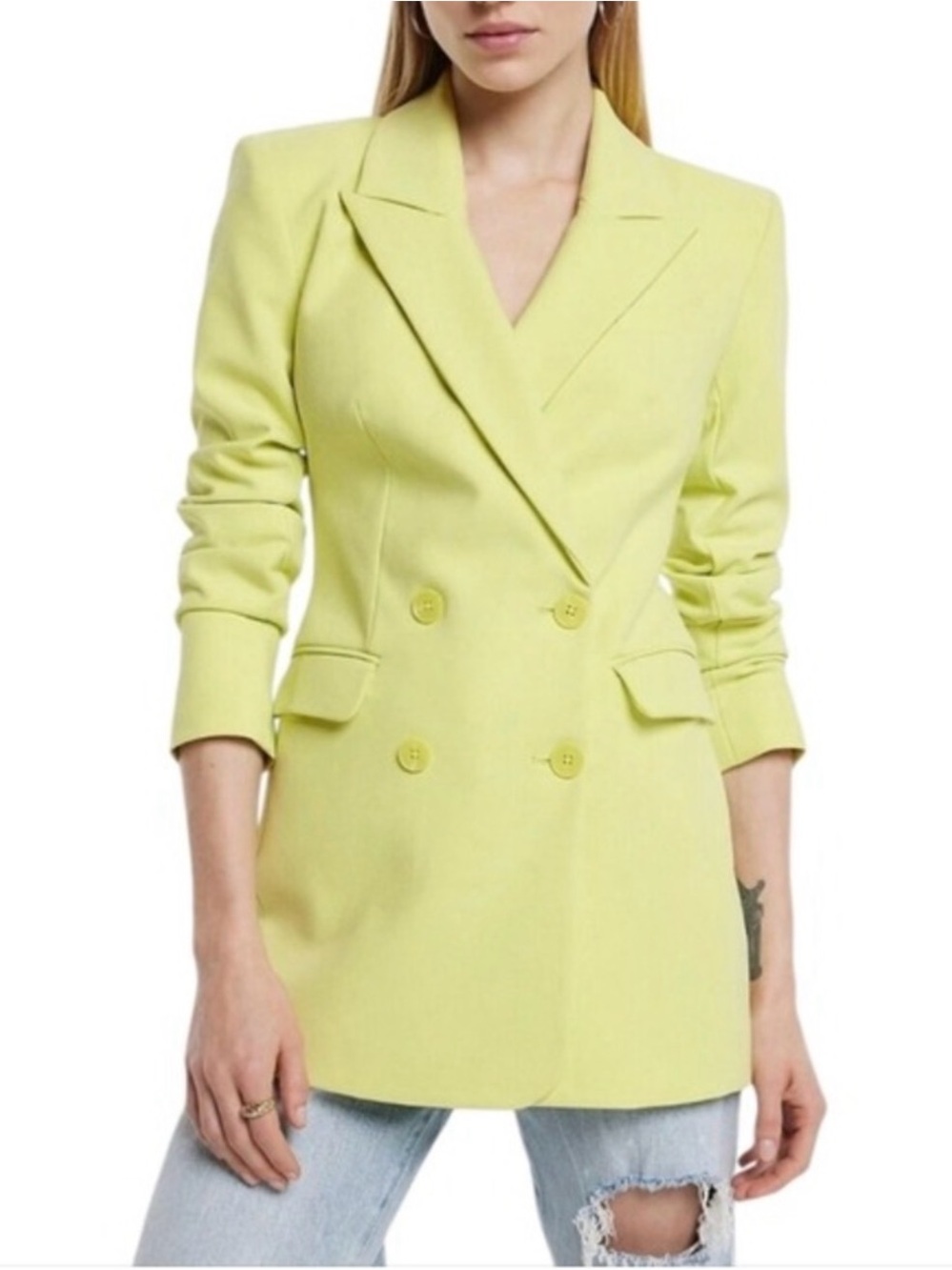NWT Express Chartreuse (Yellow-Green) Double-Breasted Yellow Blazer - Sz 4